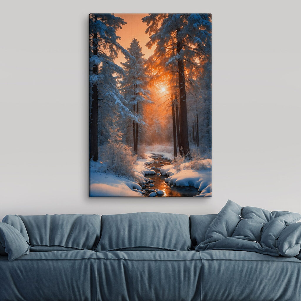 Winterzon tussen besneeuwde dennen — interieur 1