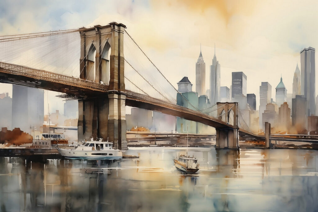 Brooklyn Bridge in aquarel — volledig ontwerp