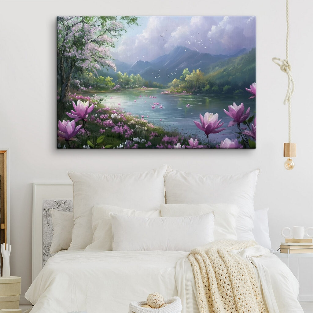 Paarse bloei omlijst bergwater — interieur 2