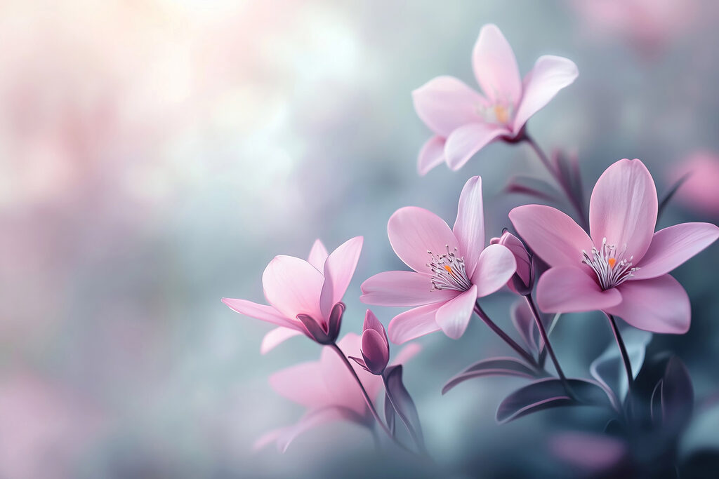 Roze bloemen in tegenlicht — volledig ontwerp