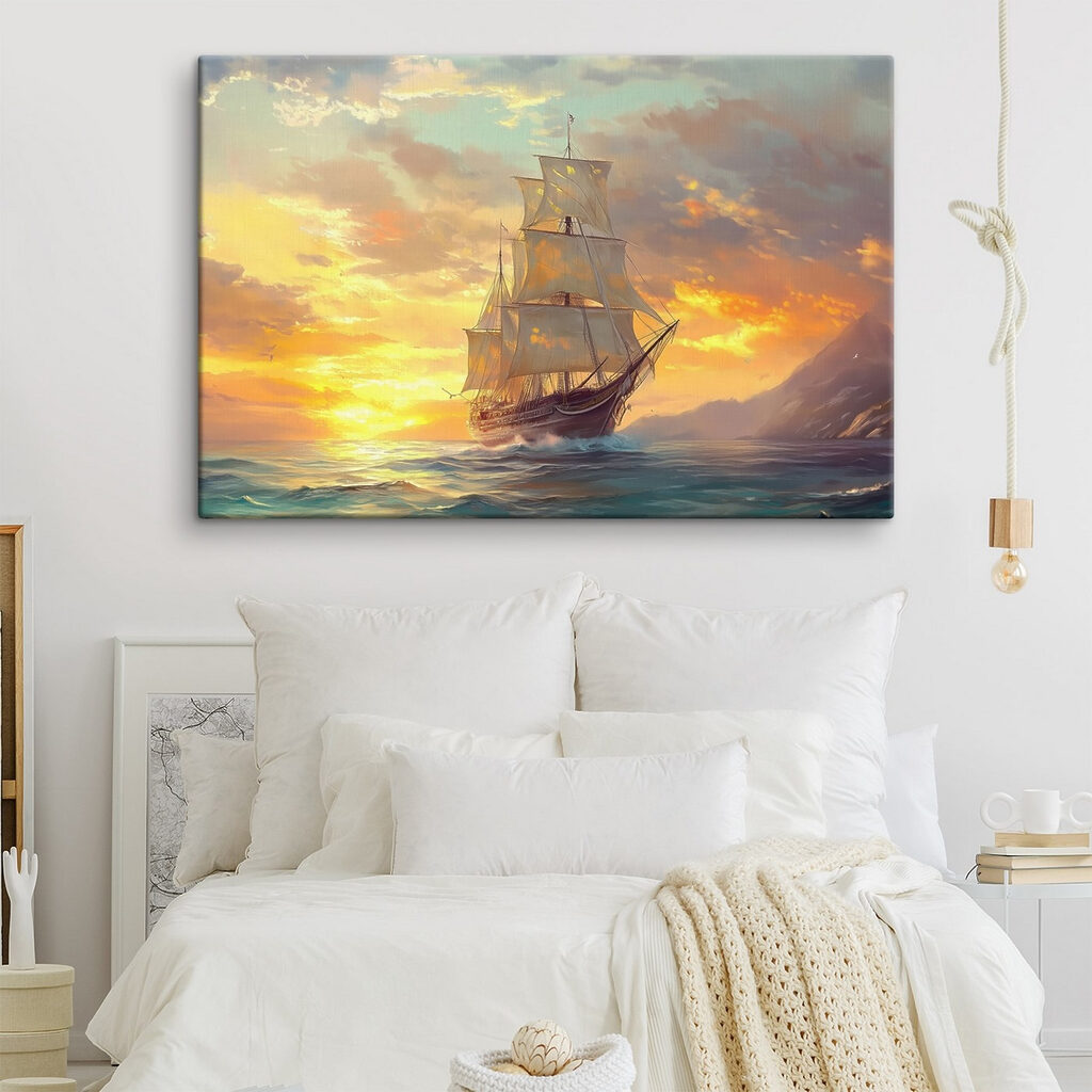 Een zeilschip vangt avondlicht — interieur 2