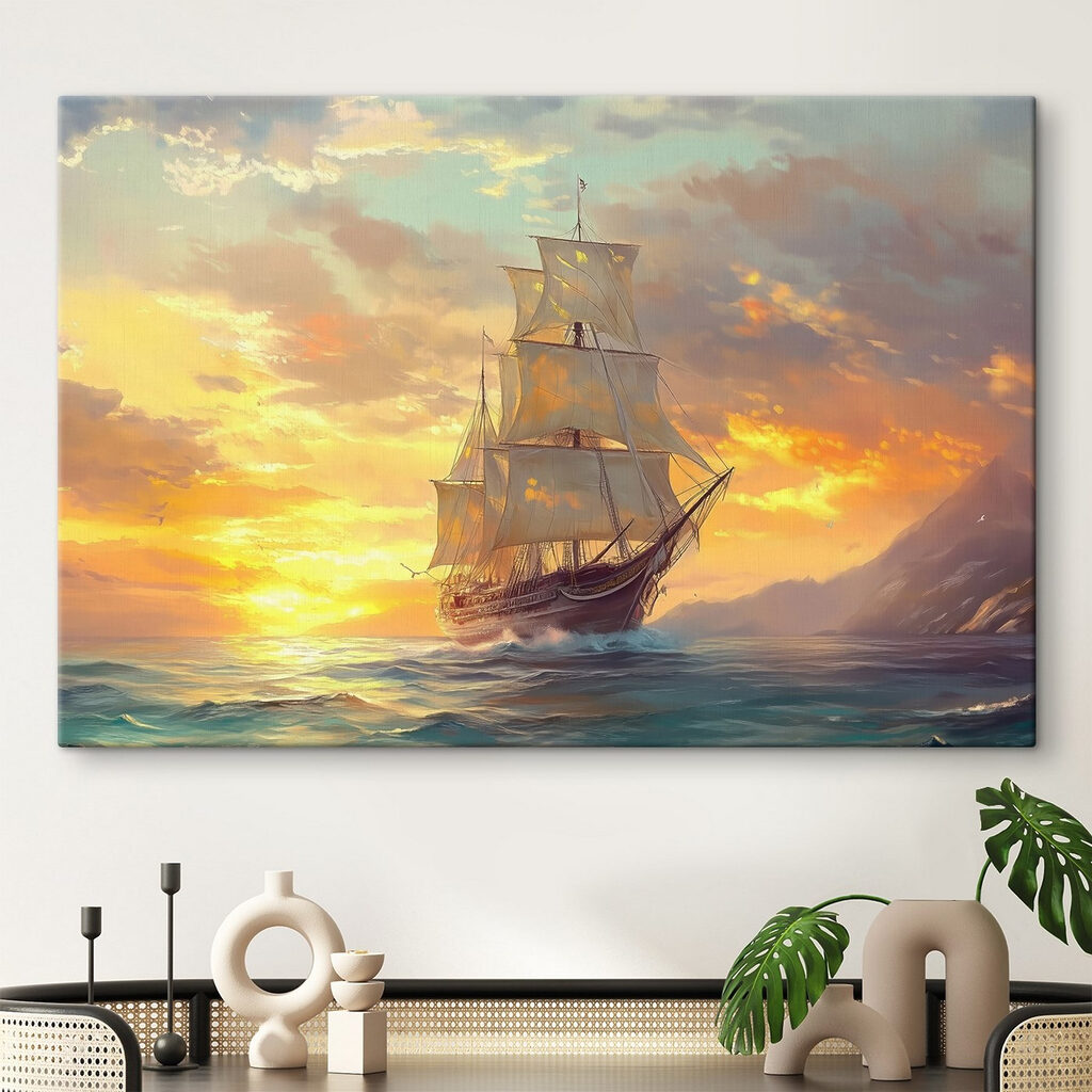 Schip in de oceaan in een interieur