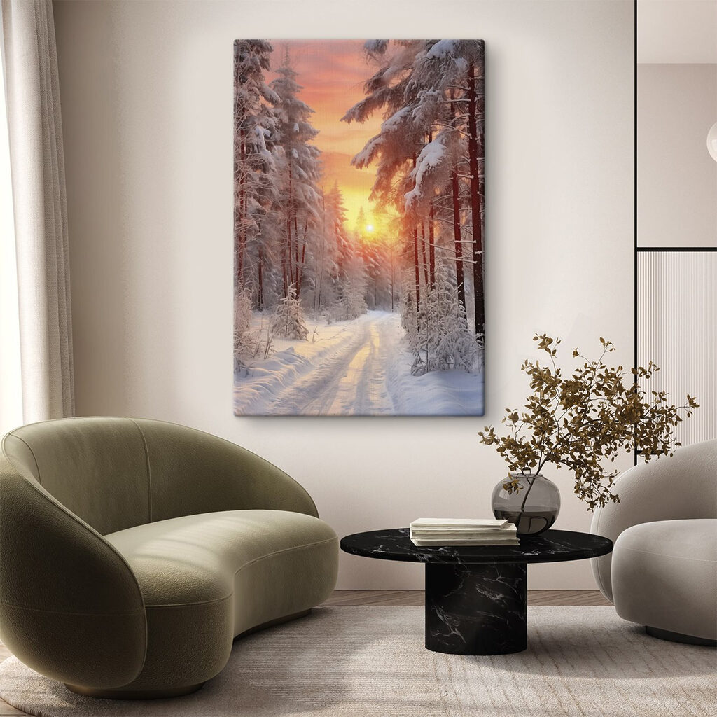 Roze winterlucht boven sneeuwsporen — interieur 1
