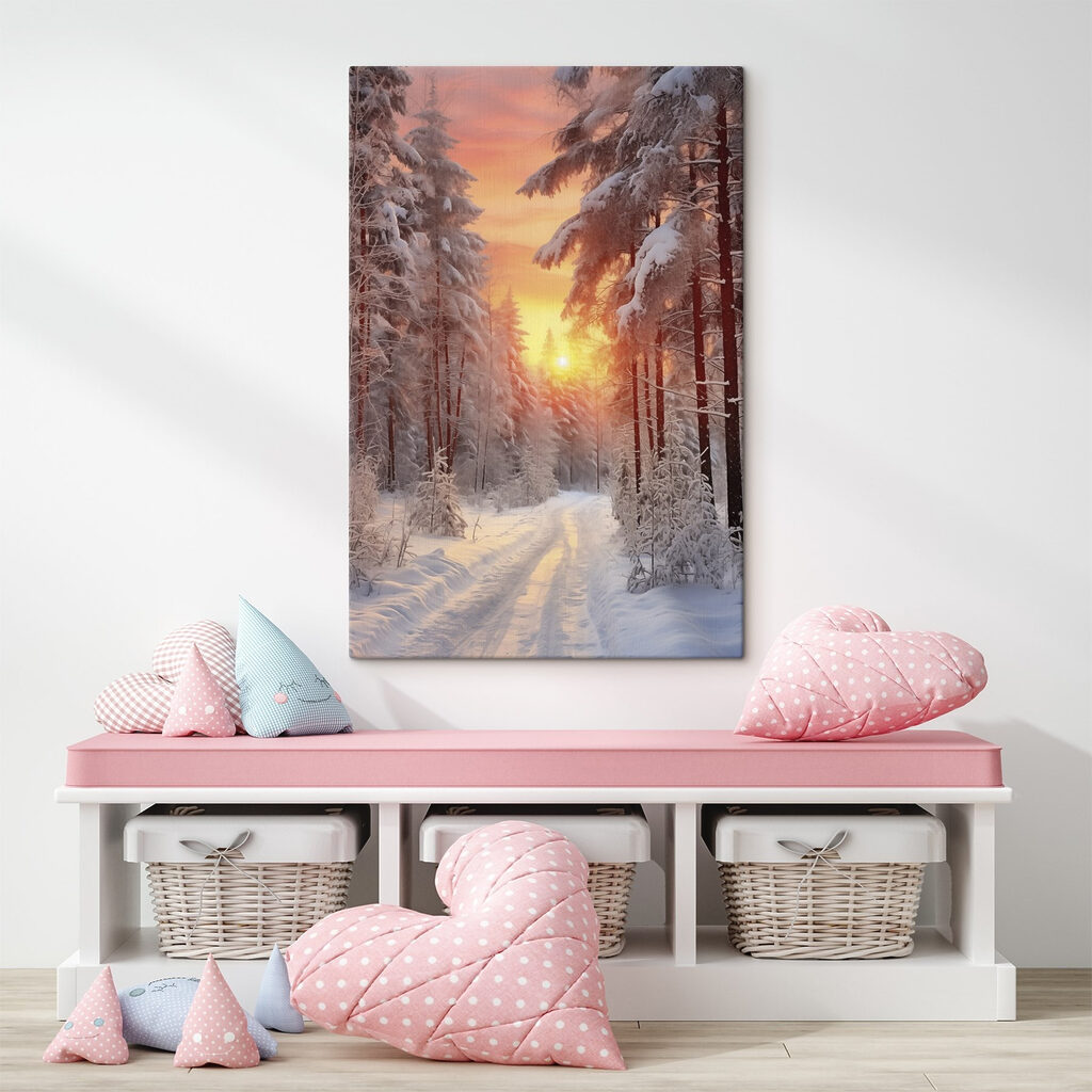 Roze winterlucht boven sneeuwsporen — interieur 2