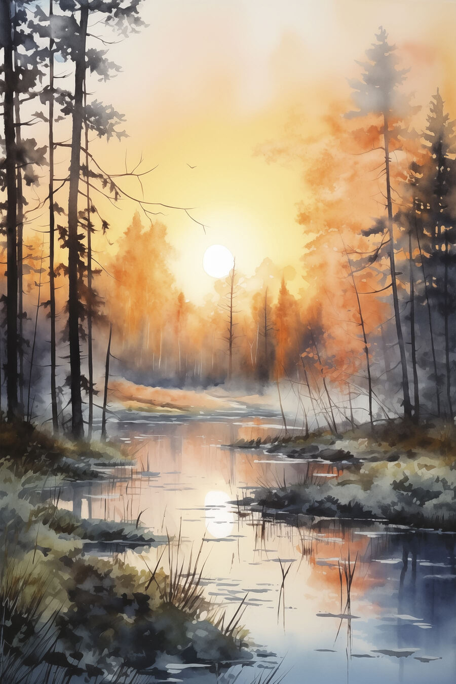 Een bosbeek vangt avondgoud — volledig ontwerp