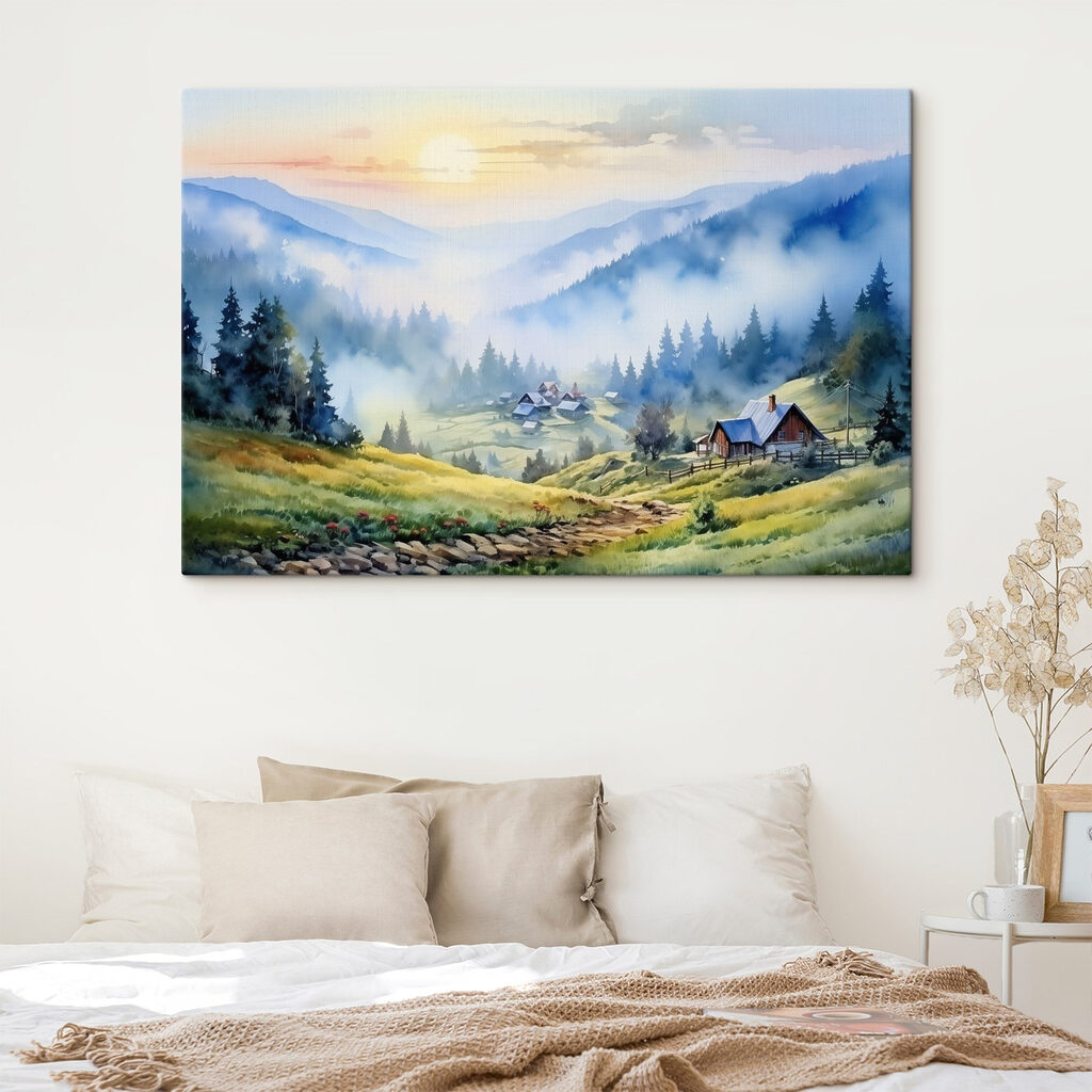 Berghutten boven blauwe ochtendmist — interieur 2