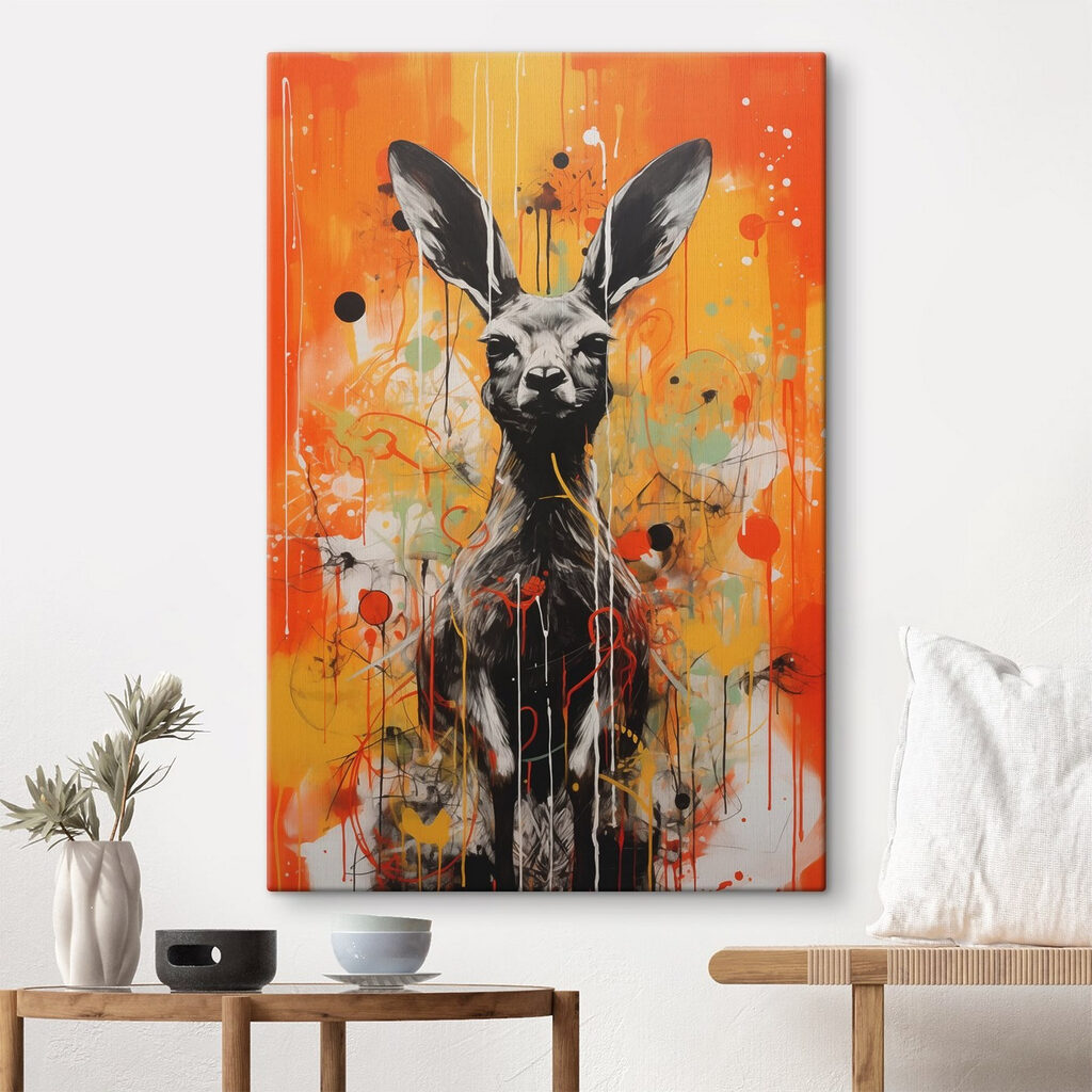 Haas met oranje verfkringen — interieur 1