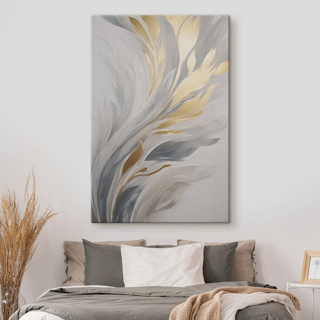Goudblaadjes in grijze stroom — interieur 1