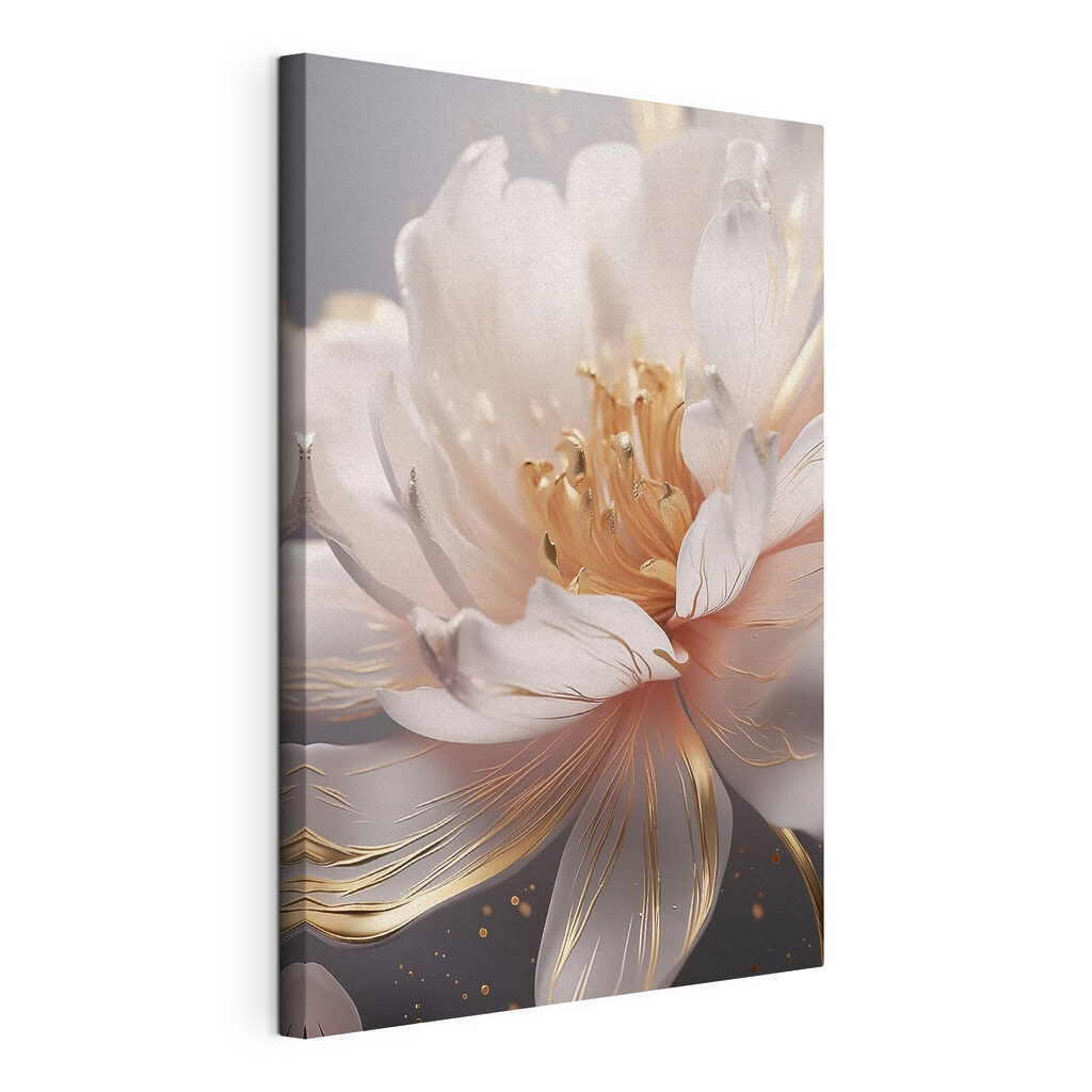 Bloem in glanzend roze, gespannen canvas met doorlopende rand