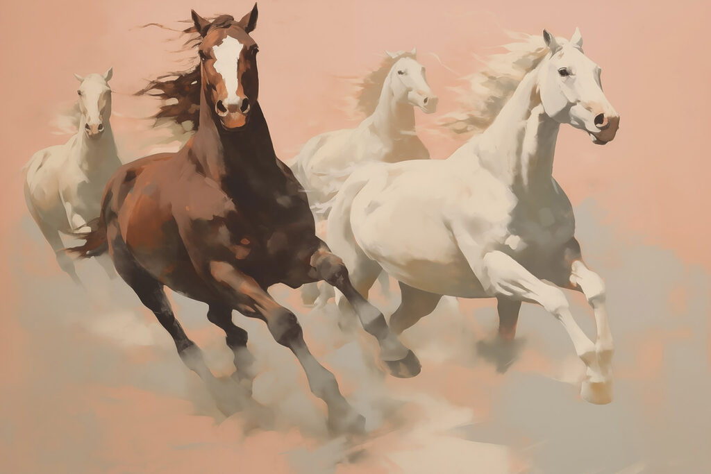 Galopperende paarden in zandtinten — volledig ontwerp