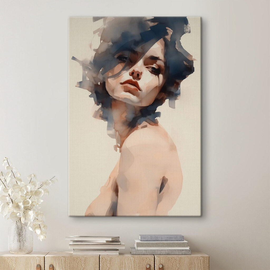 Een schouder onder aquarellokken — interieur 1
