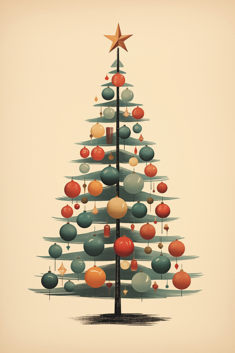 Kerstboom van gekleurde ballen — volledig ontwerp