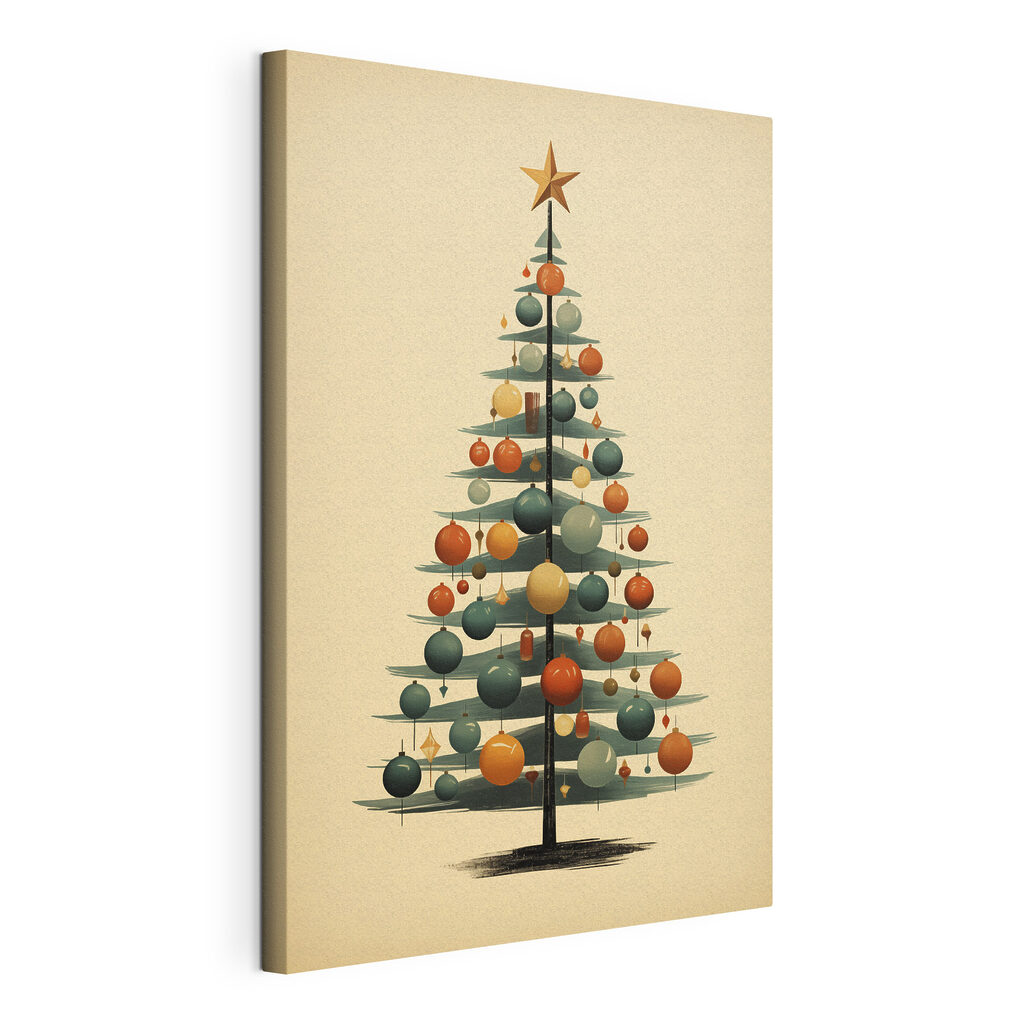 Kerstboom van gekleurde ballen, gespannen canvas met doorlopende rand
