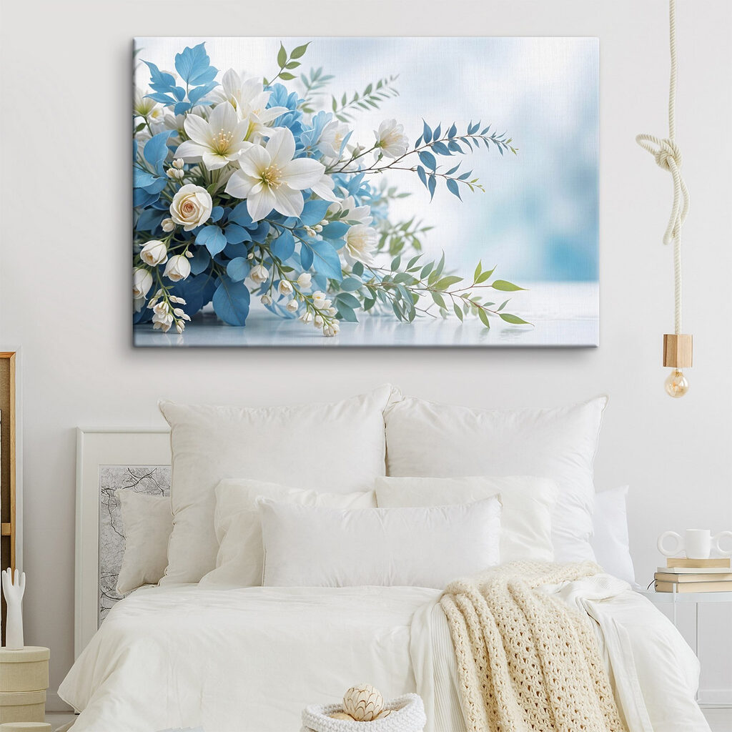 Witte bloemen tussen blauwgroen — interieur 1