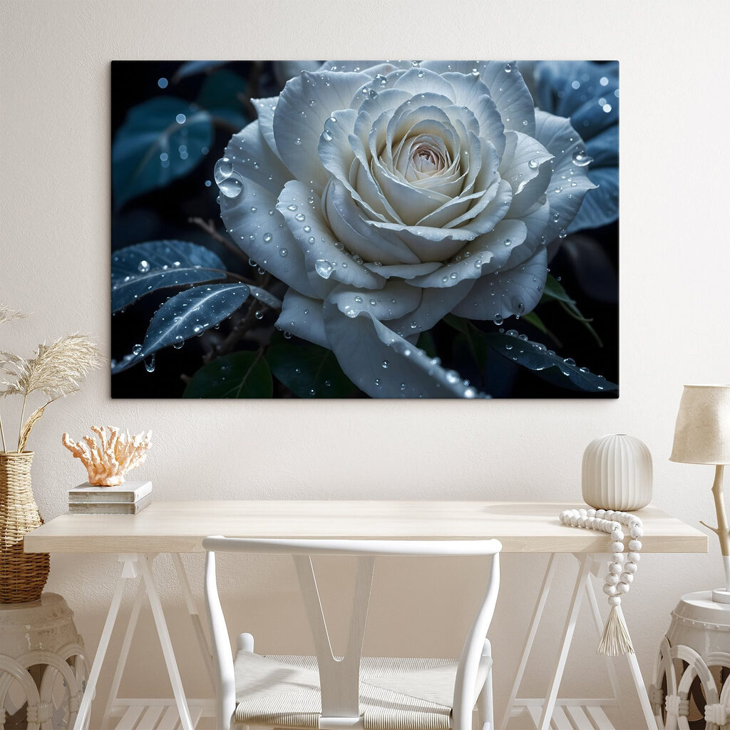 Witte roos met dauwdruppels — interieur 2
