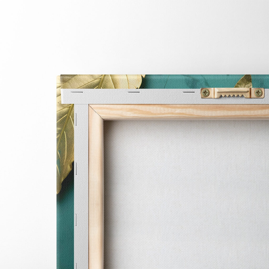Gouden bladval op turquoise — achterkant