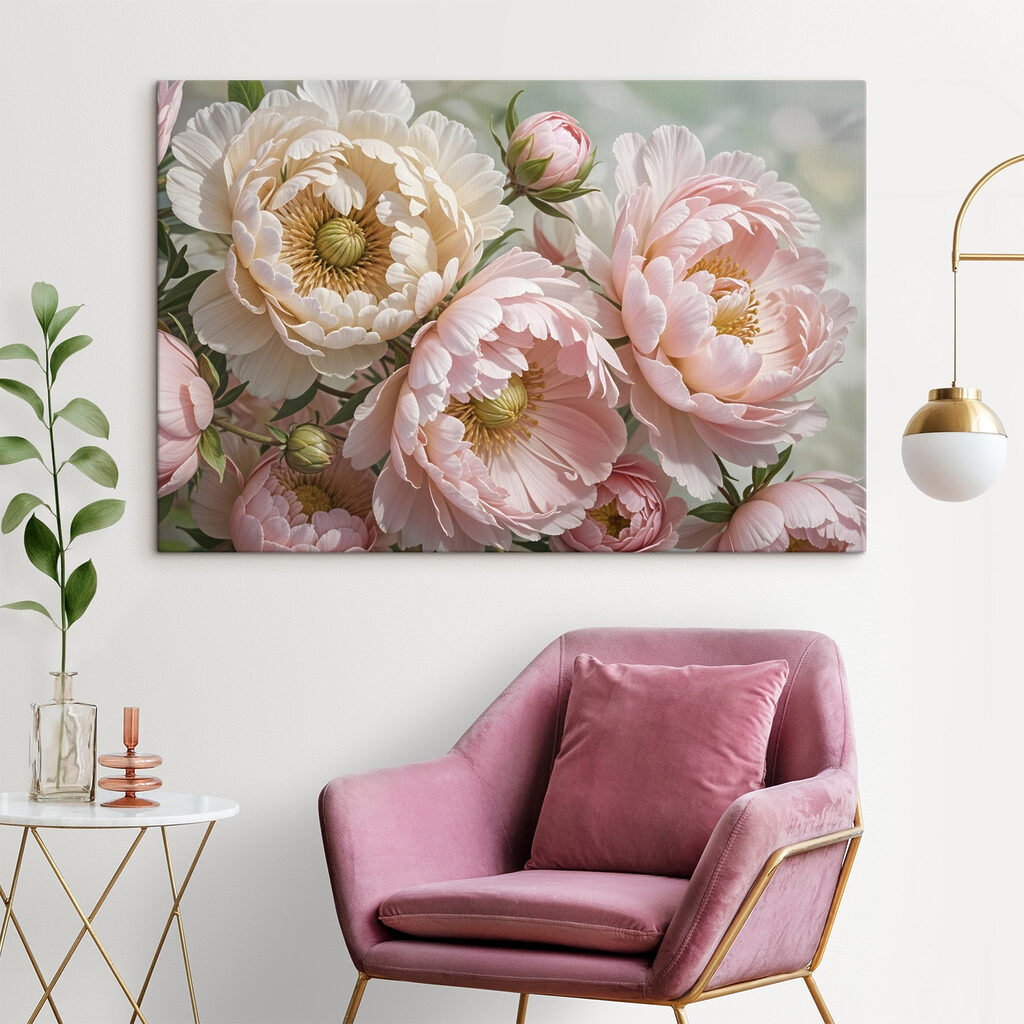 Pioenrozen in helder poederroze — interieur 1