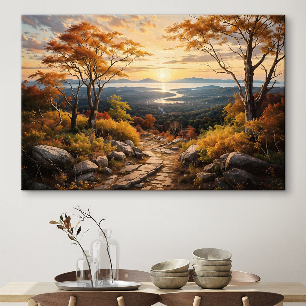 Herfstpad boven gouden rivier — interieur 2