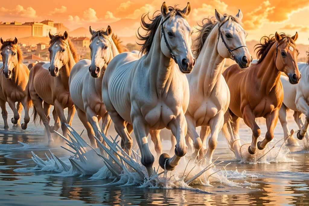 Paarden door gouden vloed — volledig ontwerp