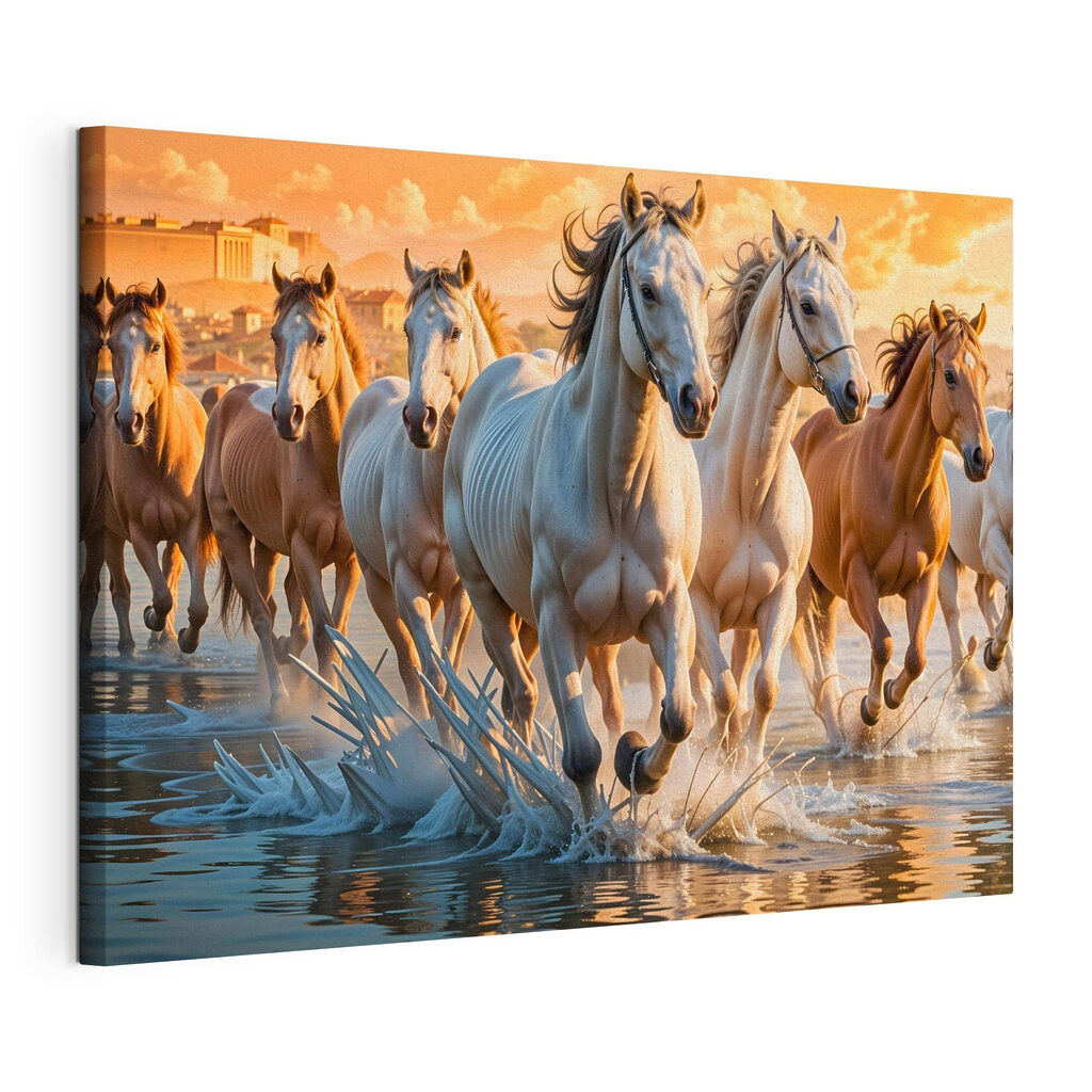 Paarden door gouden vloed — productweergave