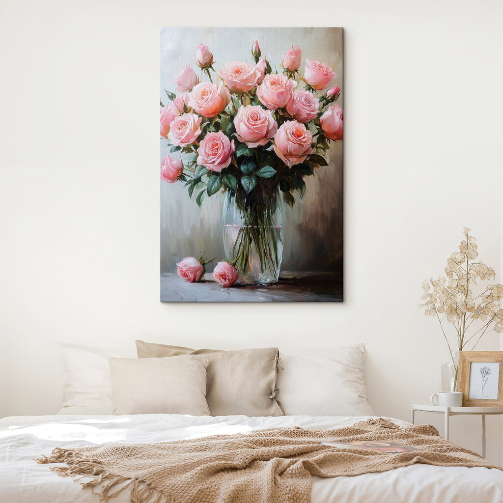 Schilderij van roze rozen in een vaas — interieur 1