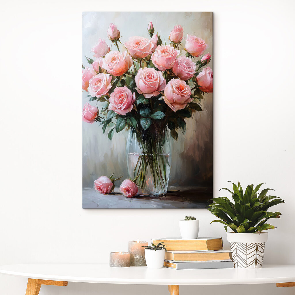 Schilderij van roze rozen in een vaas — interieur 2