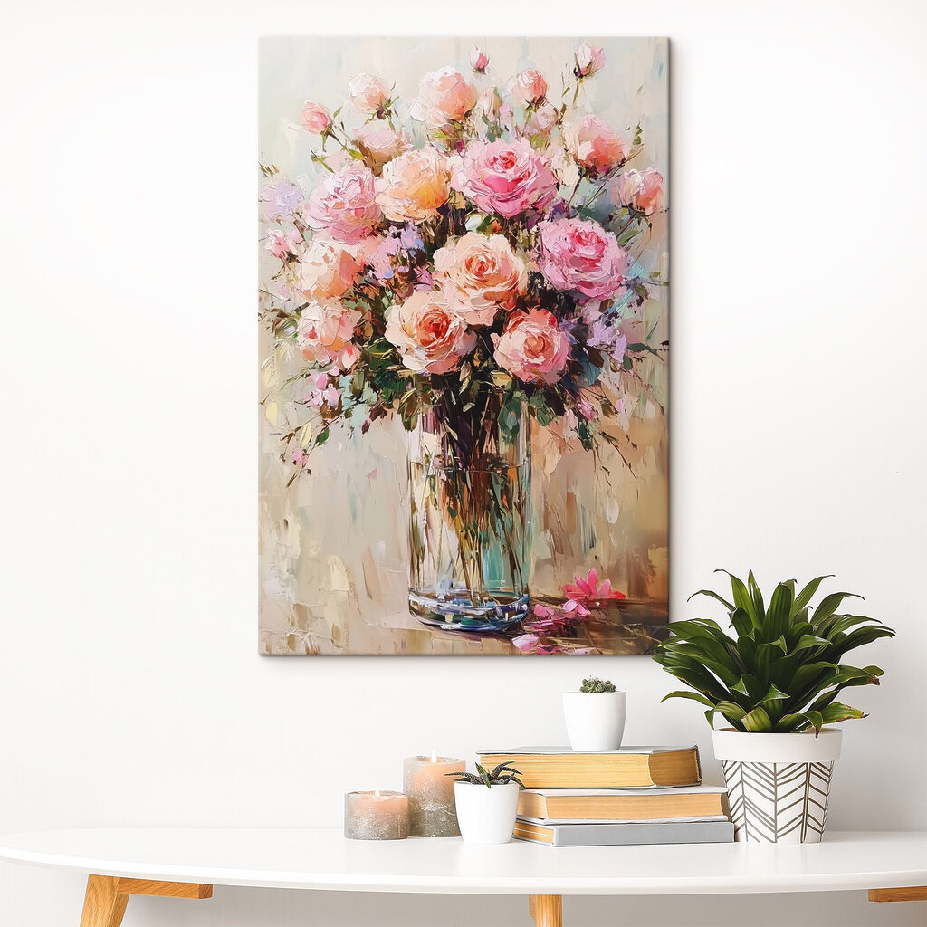 Schilderij van een boeket roze rozen — interieur 2
