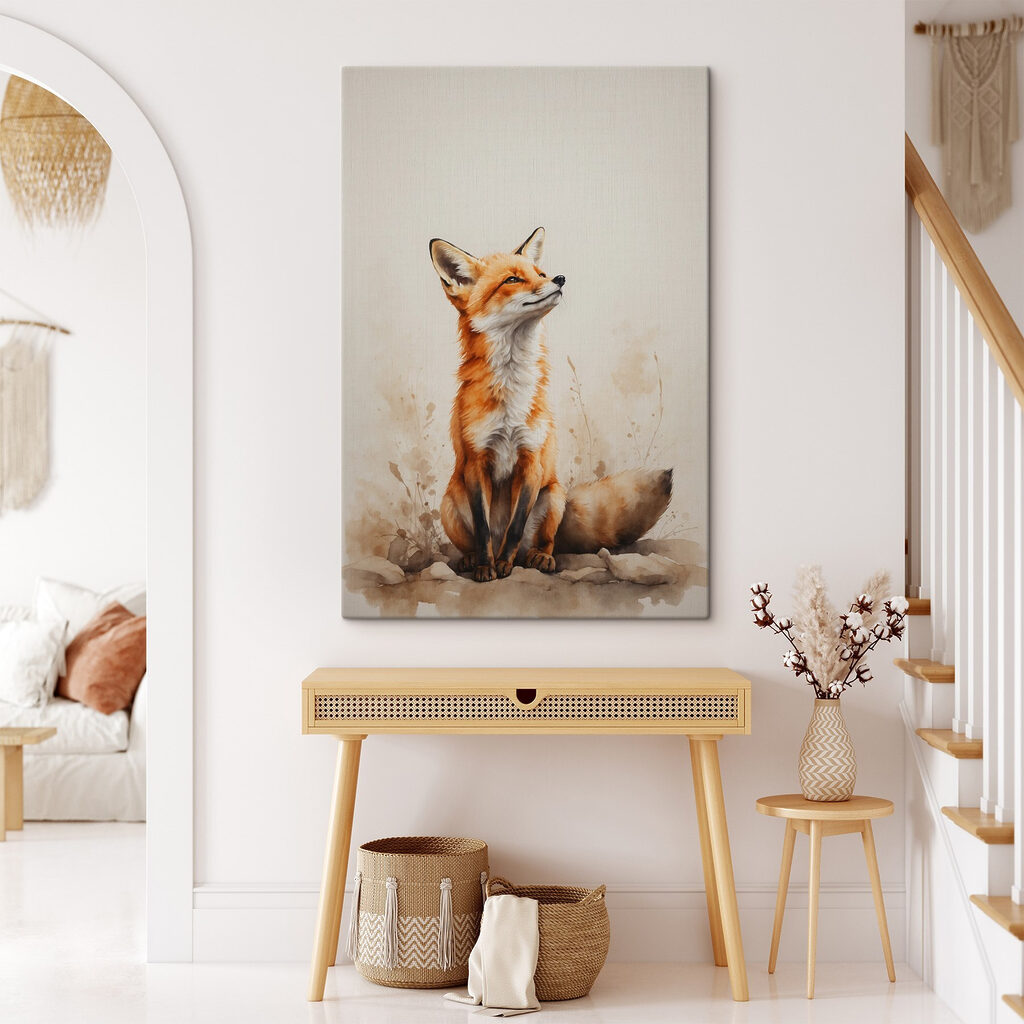 Schilderij van een vos in een interieur