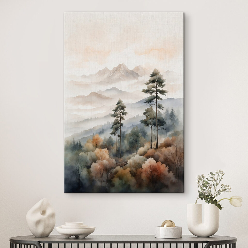 Dennen boven bergen, pastelnevel — interieur 1