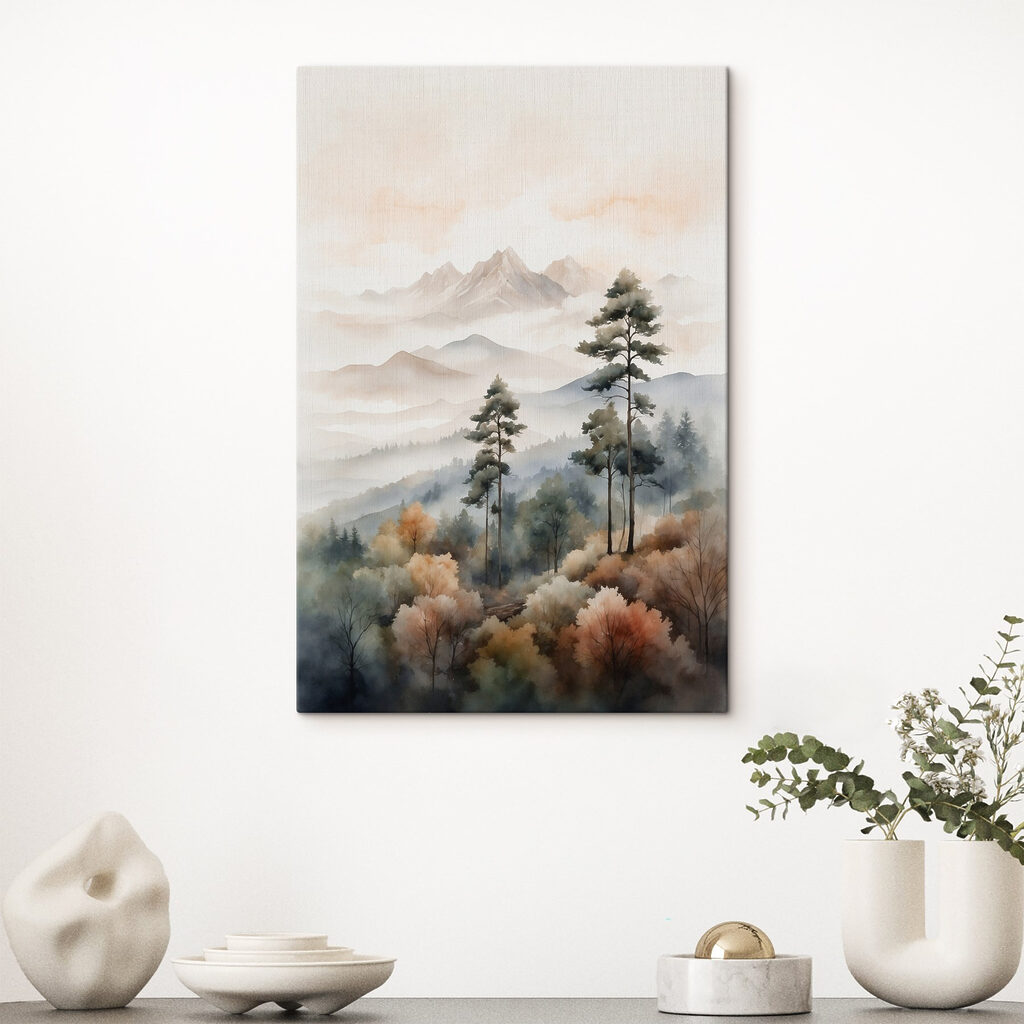 Dennen boven bergen, pastelnevel — interieur 2