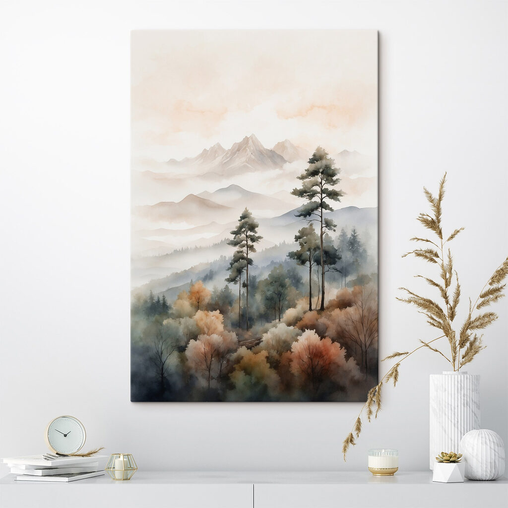 Dennen boven bergen, pastelnevel — interieur 3