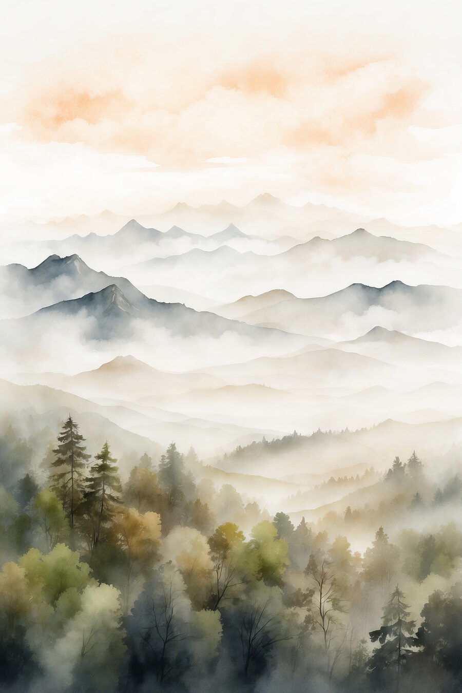 Bergdal onder abrikooskleurige lucht — volledig ontwerp