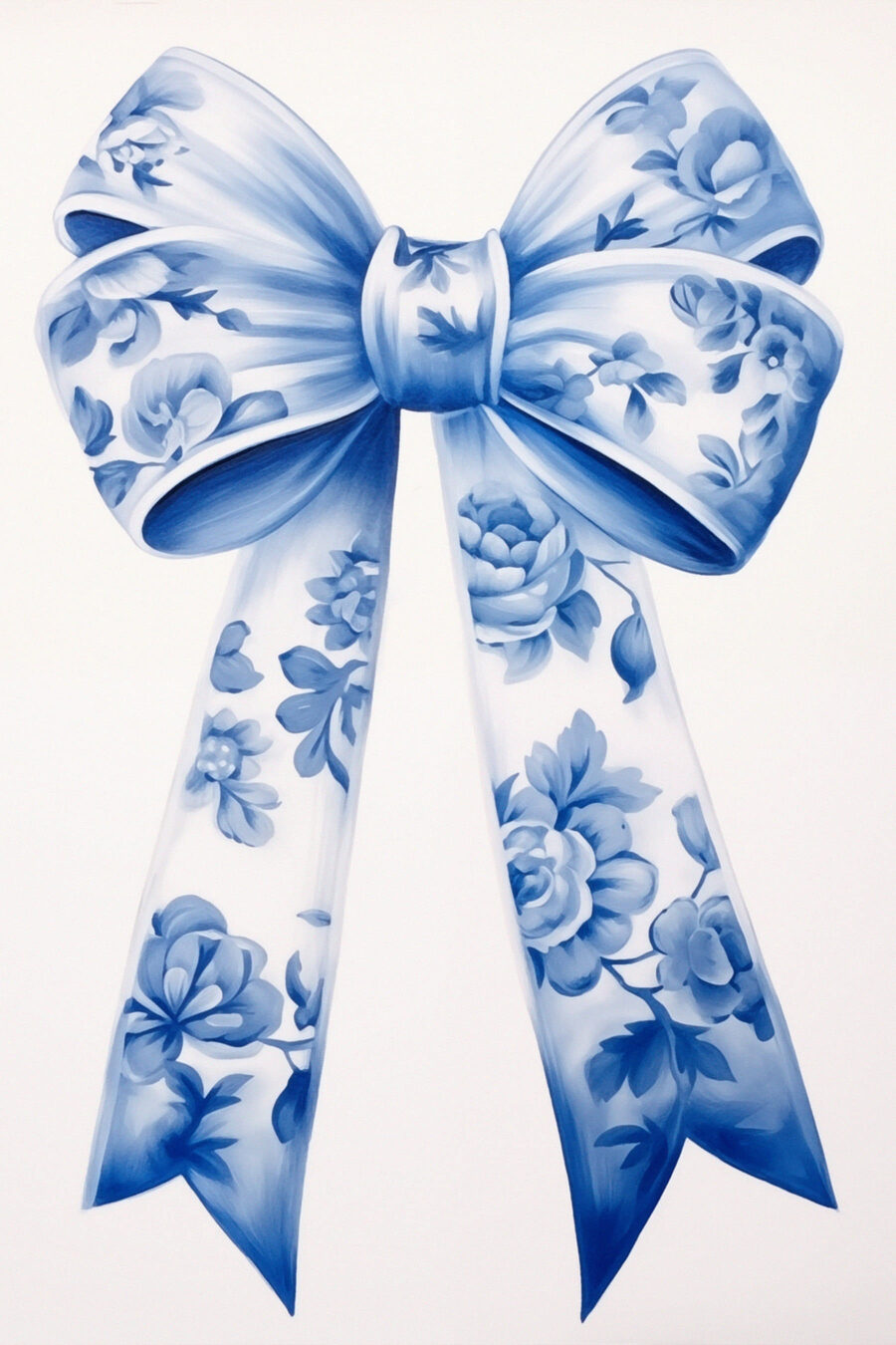 Blauwe bloempatronen op strik — volledig ontwerp
