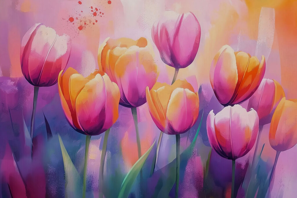 Tulpen in roze zonnevlekken — volledig ontwerp