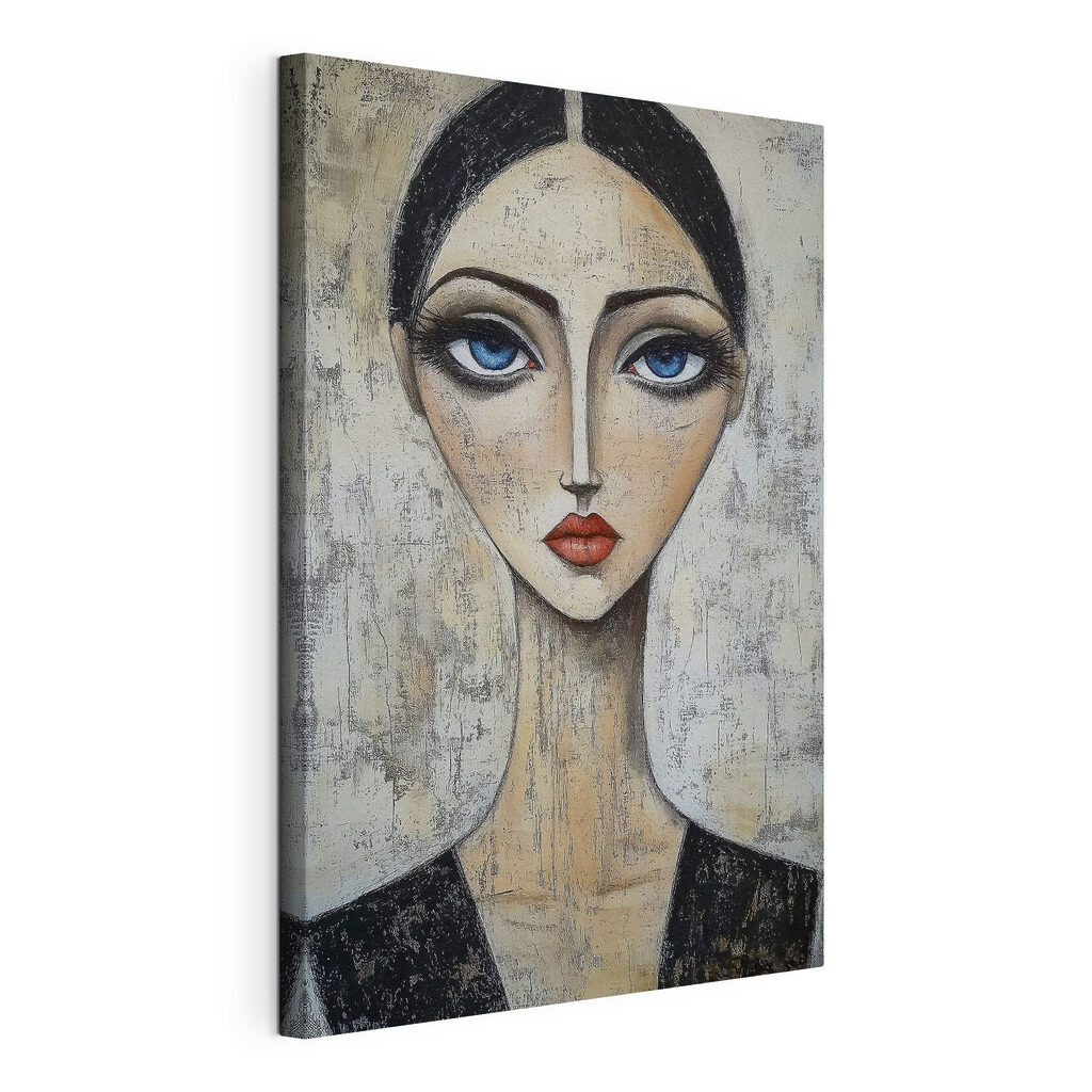 Portret met blauwe ogen, gespannen canvas met doorlopende rand
