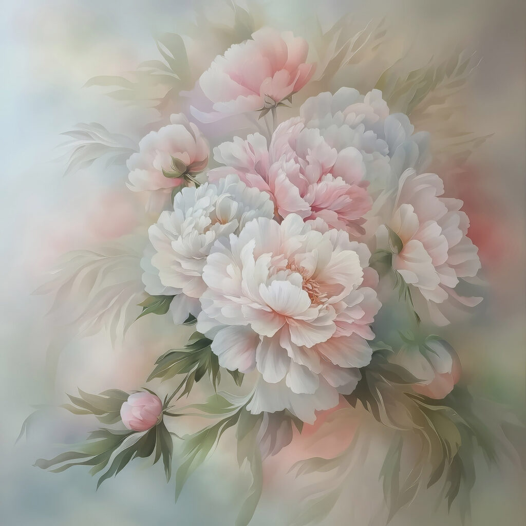 Pioenrozen in zachte pasteltinten — volledig ontwerp