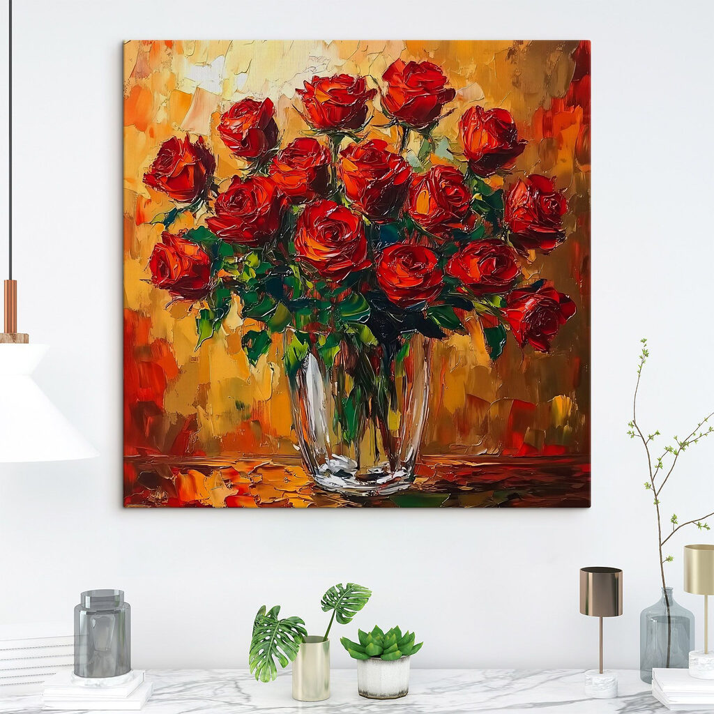 Rode rozen tegen oker — interieur 1