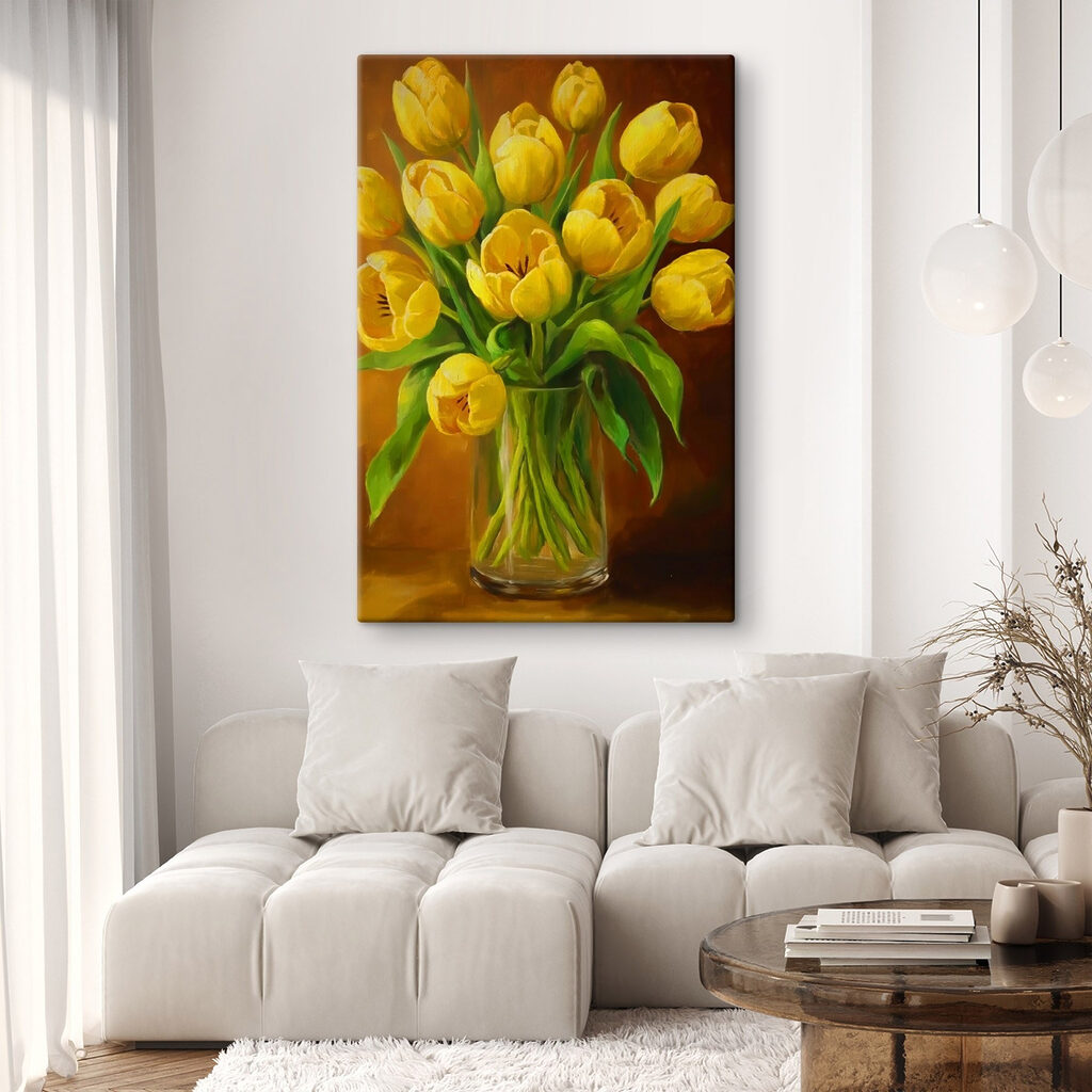 Gele tulpen tegen bruin — interieur 2