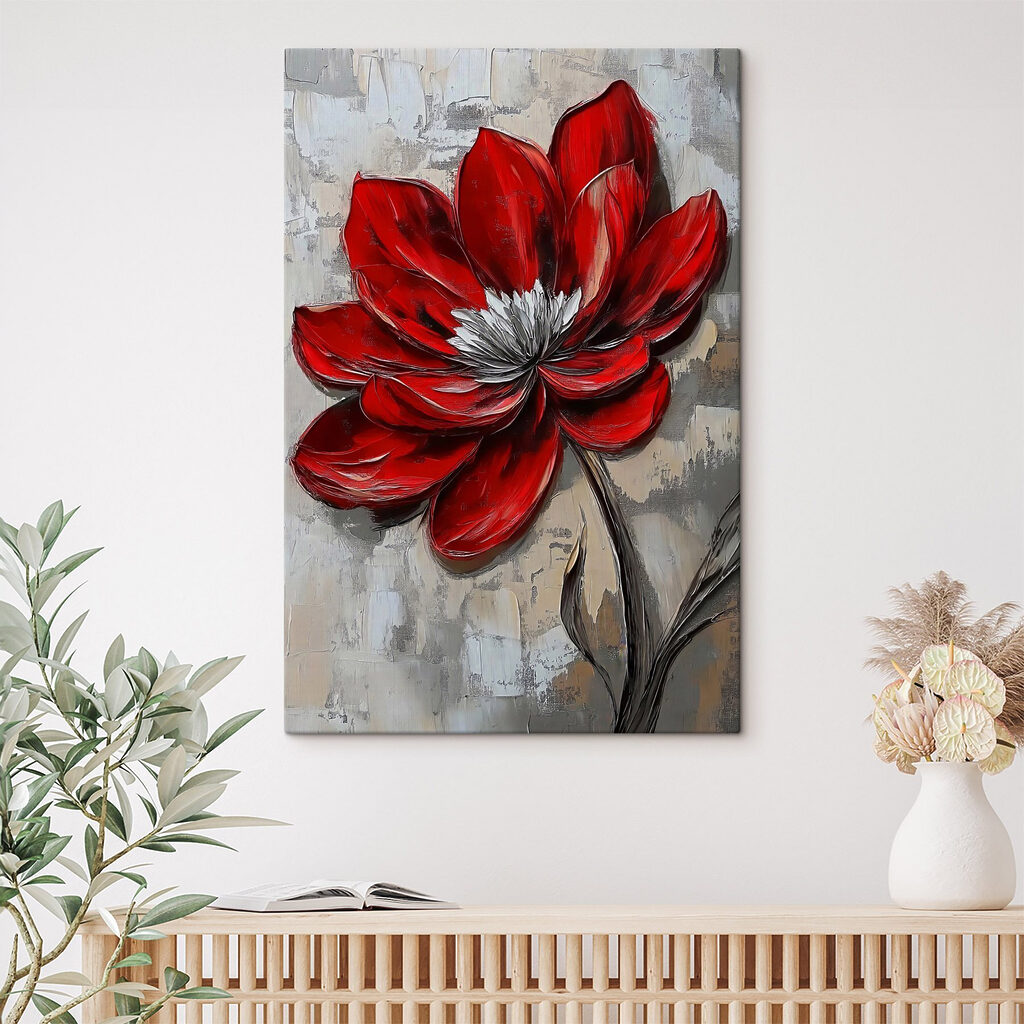 Rode bloem in inktlijnen — interieur 1