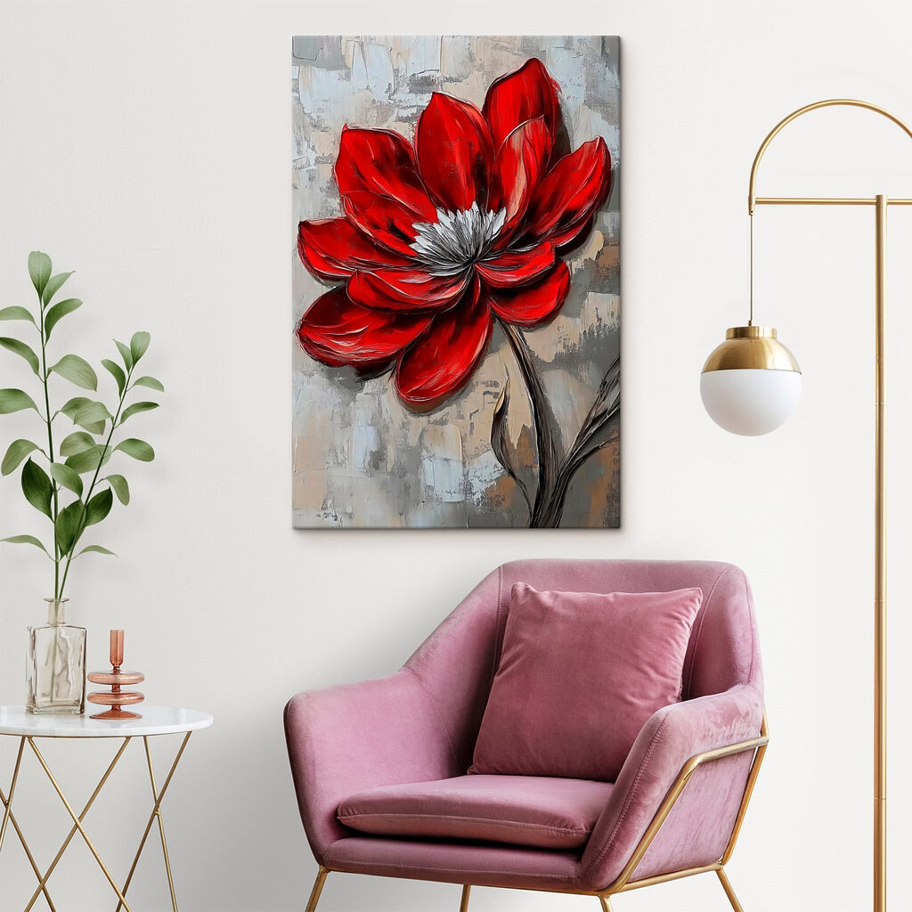 Rode bloem in inktlijnen — interieur 2