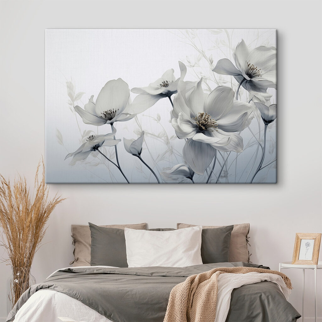 Bloemen in flinterdunne grijstinten — interieur 1