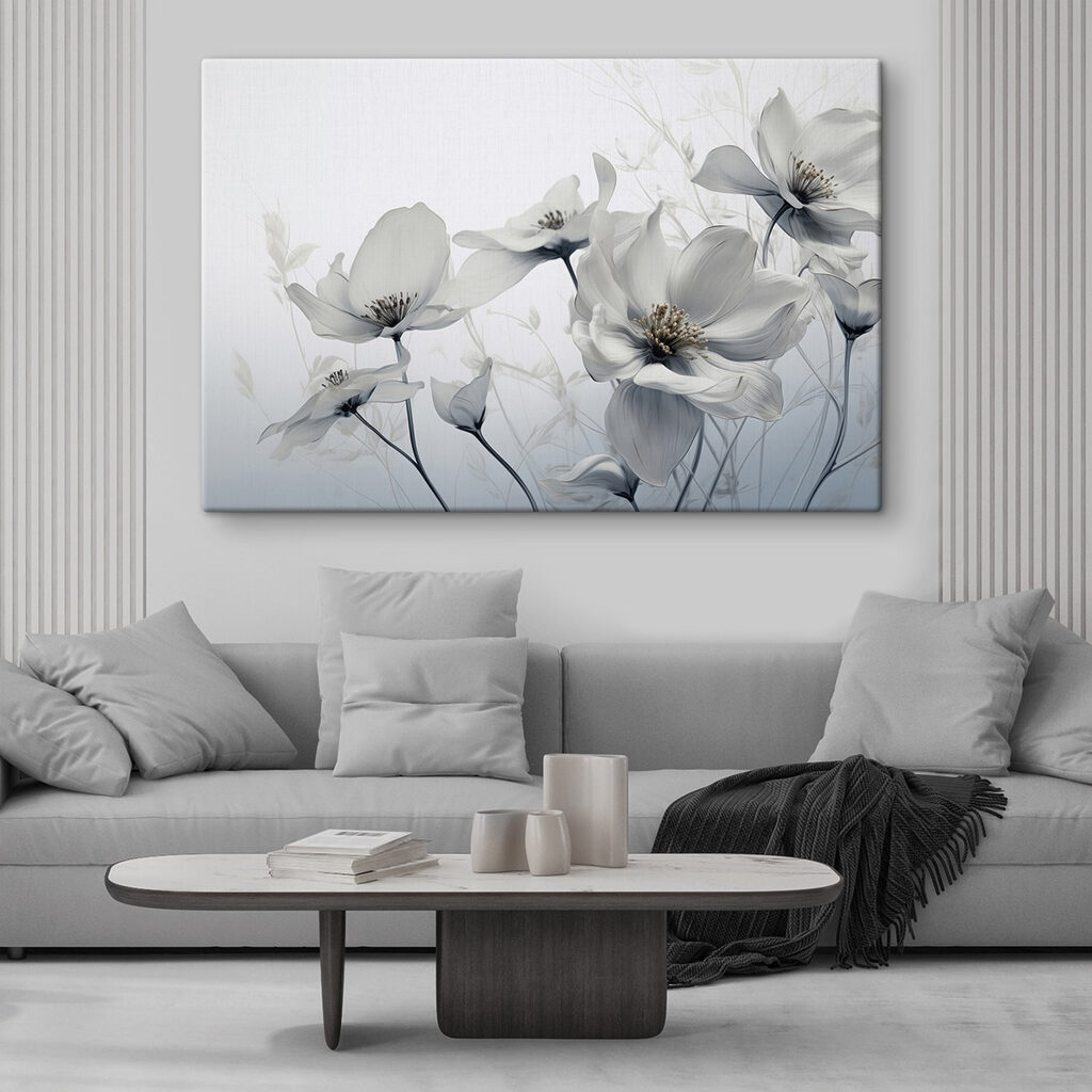 Bloemen in flinterdunne grijstinten — interieur 2