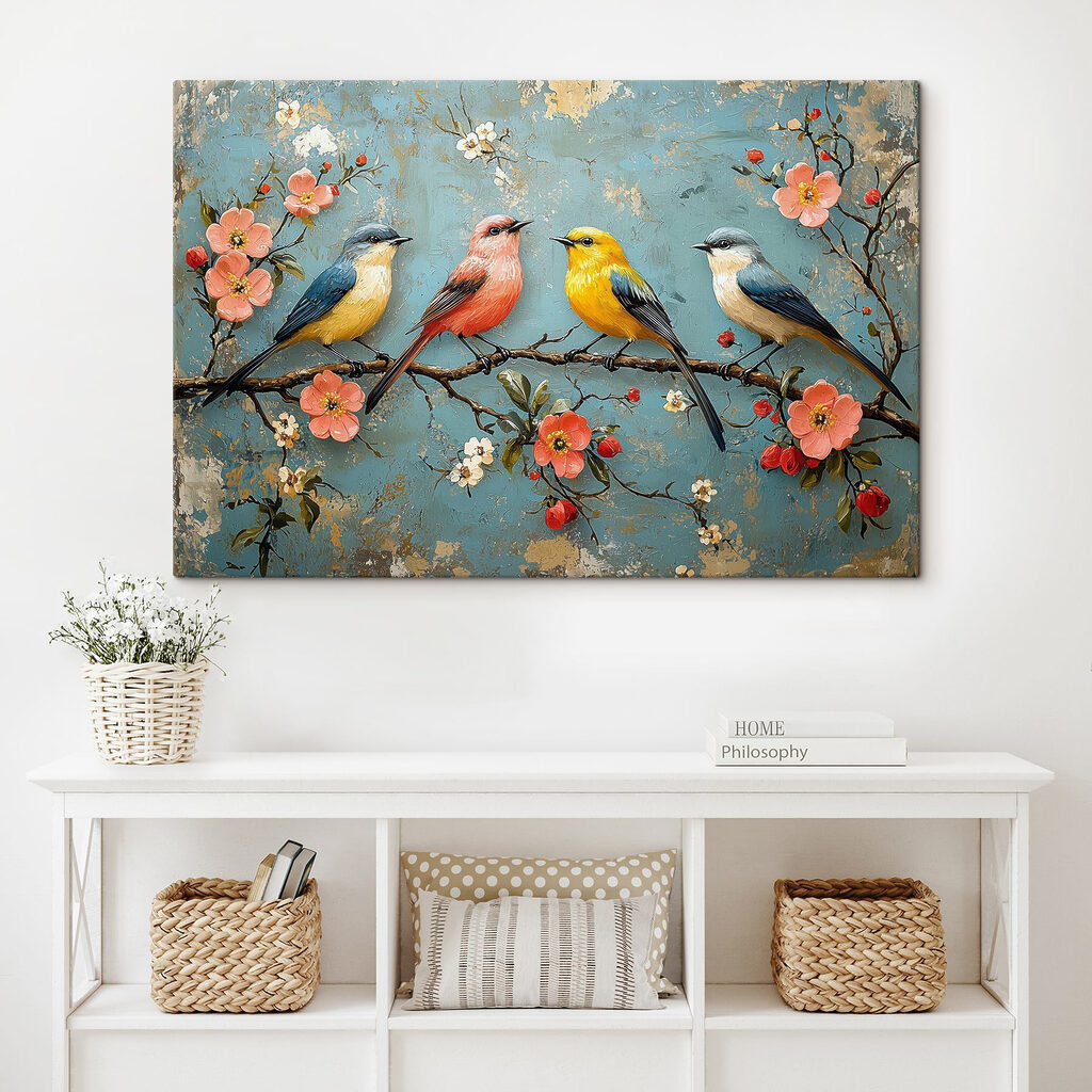 Vier vogels op bloesemboog — interieur 2