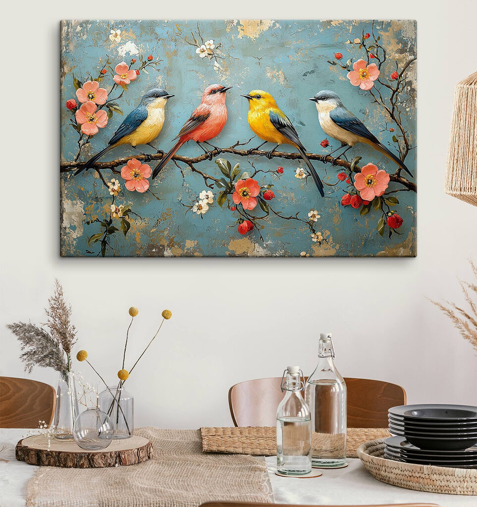 Vier vogels op bloesemboog — interieur 3