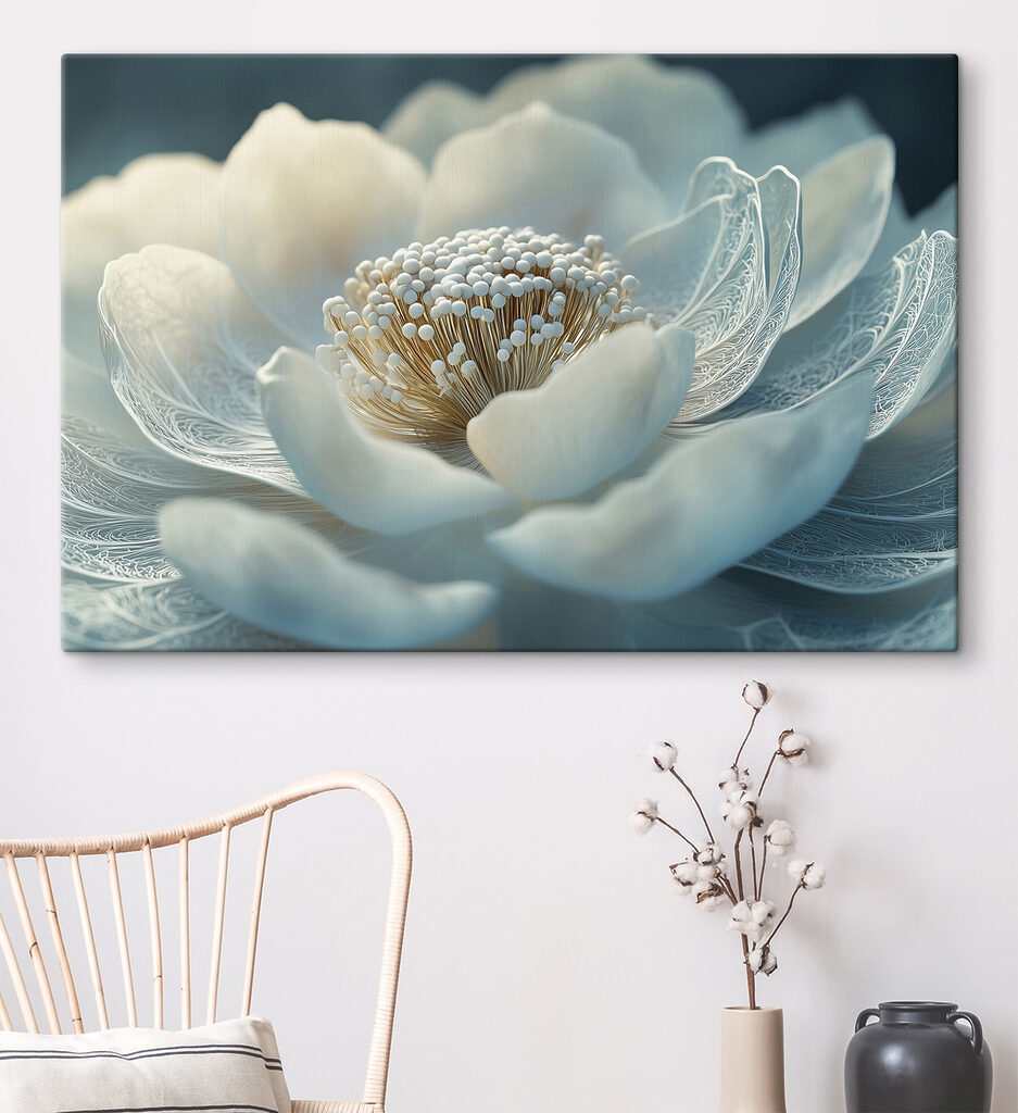 Witte bloem, ragfijne nerven — interieur 1