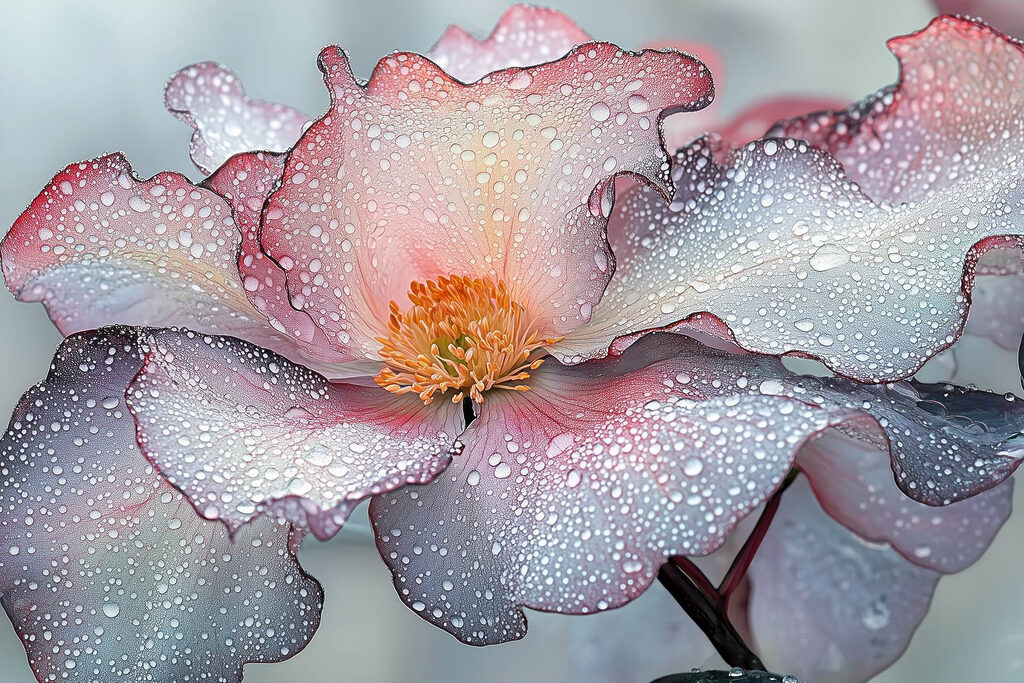 Roze bloem vol dauwlicht — volledig ontwerp