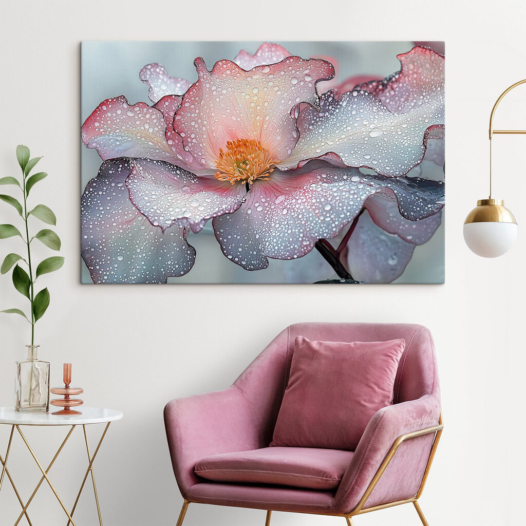 Roze bloem vol dauwlicht — interieur 1