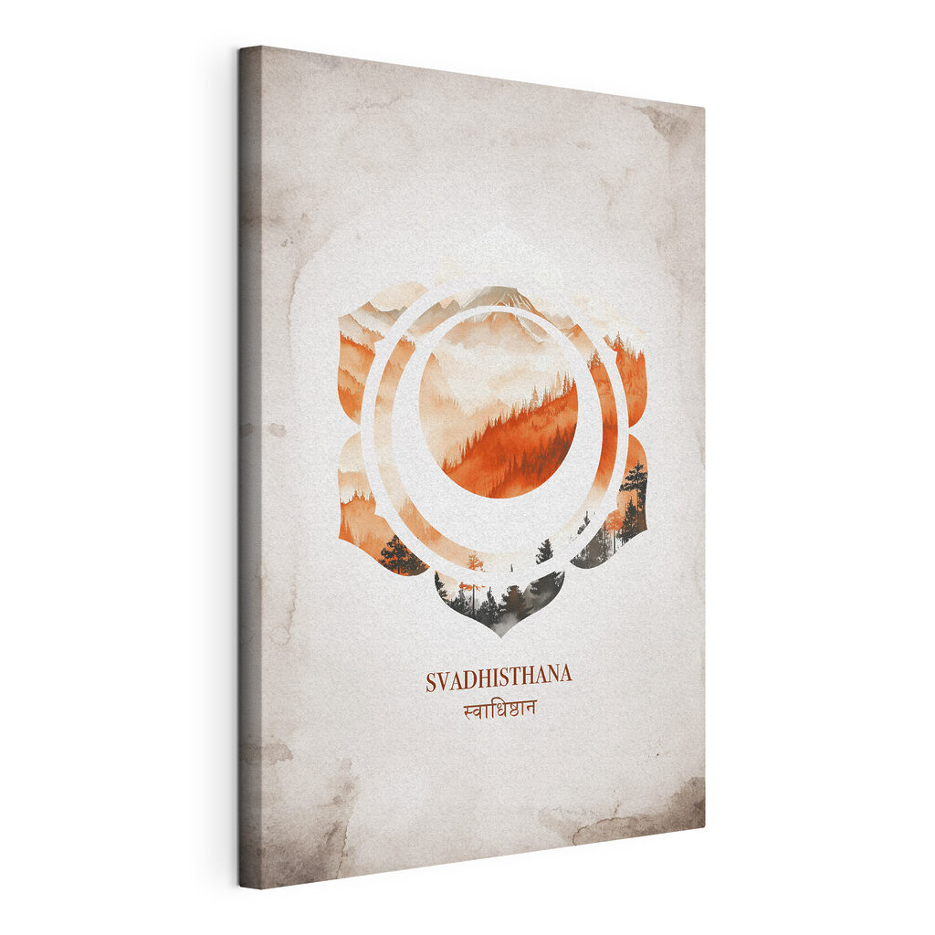 Sacraalchakra in oranje aquarel, gespannen canvas met doorlopende rand