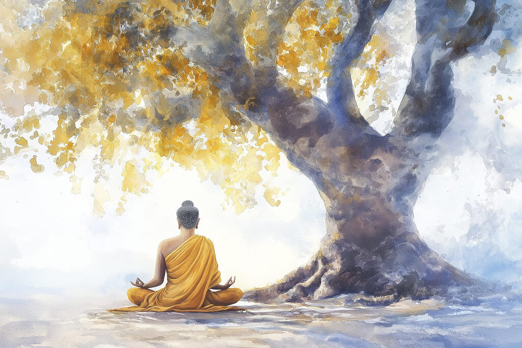Meditatie onder gouden boom — volledig ontwerp