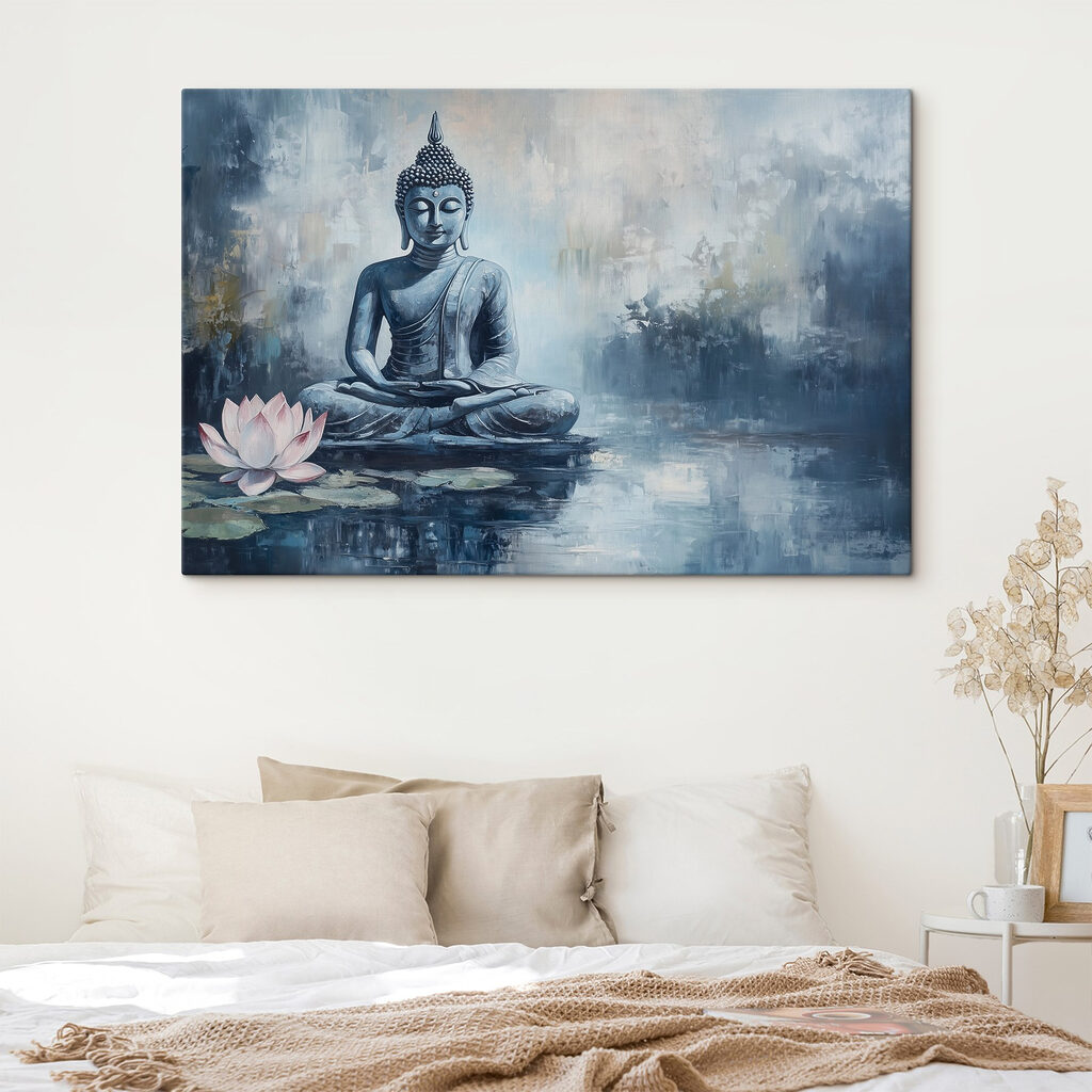 Boeddha in blauwe vijvernevel — interieur 1